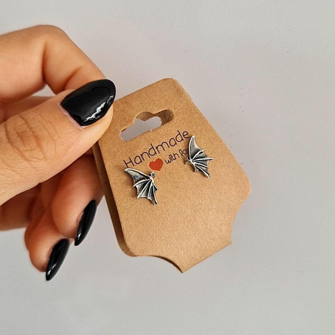 Sterling Silver Bat Wing Stud Earrings - Gothic Jewelry