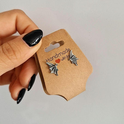 Sterling Silver Bat Wing Stud Earrings - Gothic Jewelry