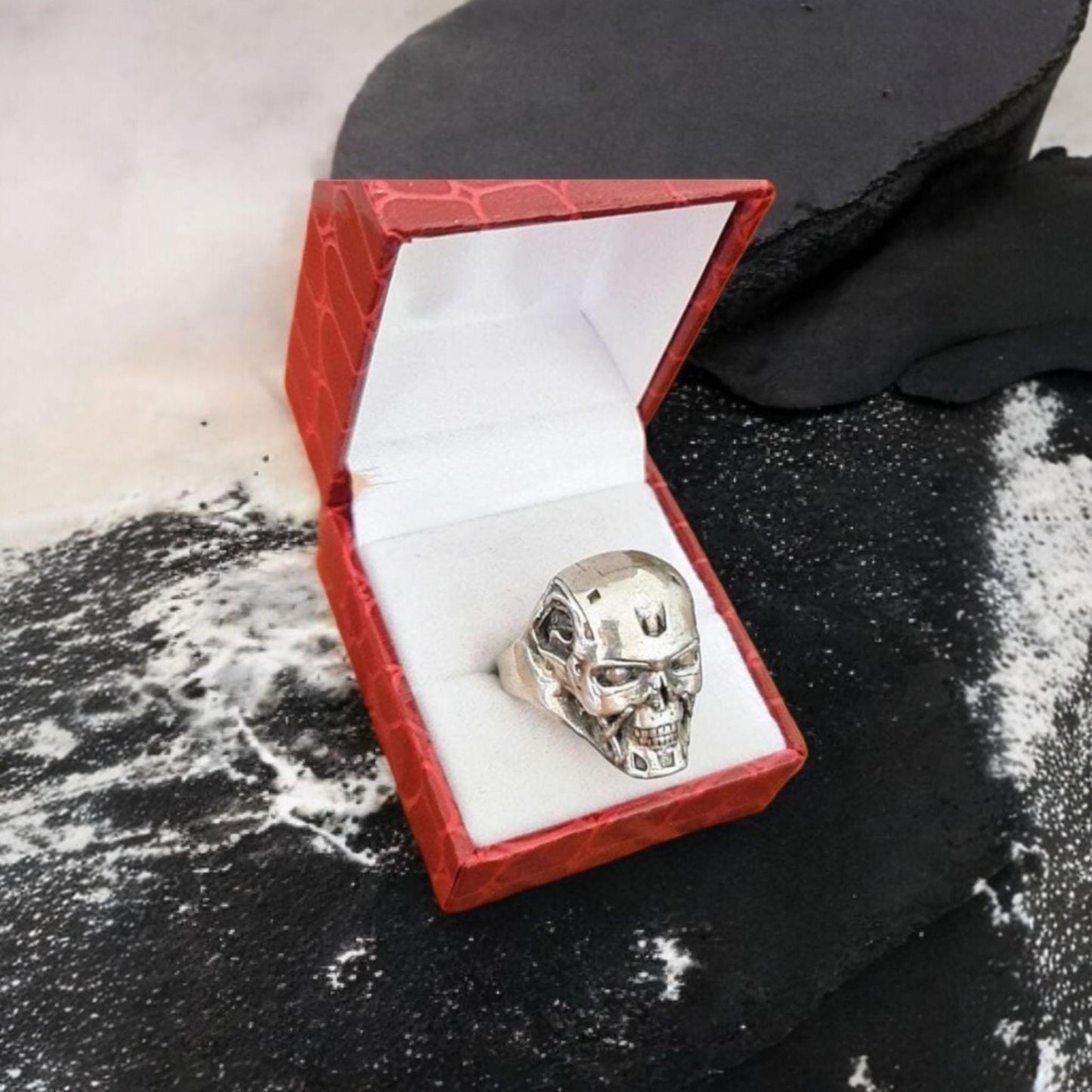 Sterling Silver T-800 Skull Ring: Terminator Fan Jewelry