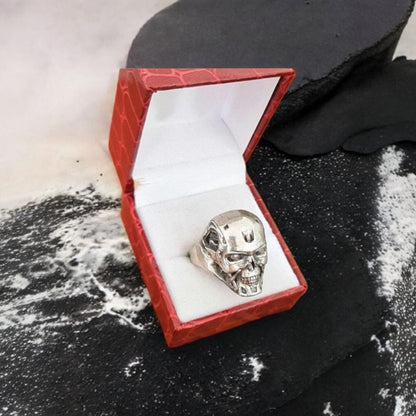 Sterling Silver T-800 Skull Ring: Terminator Fan Jewelry