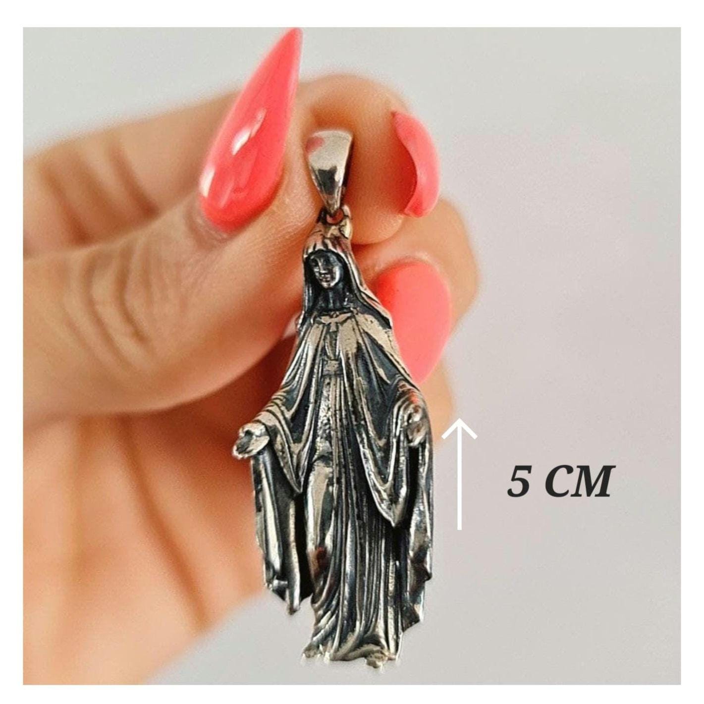 Statement Virgin Mary Necklace: Religious Protection Pendantn Sterling Silver