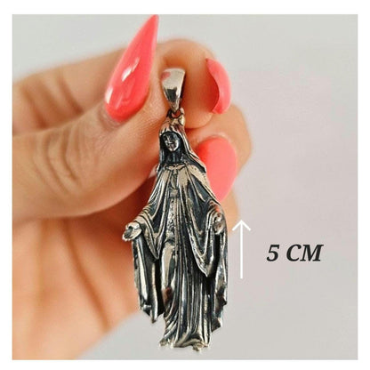 Statement Virgin Mary Necklace: Religious Protection Pendantn Sterling Silver