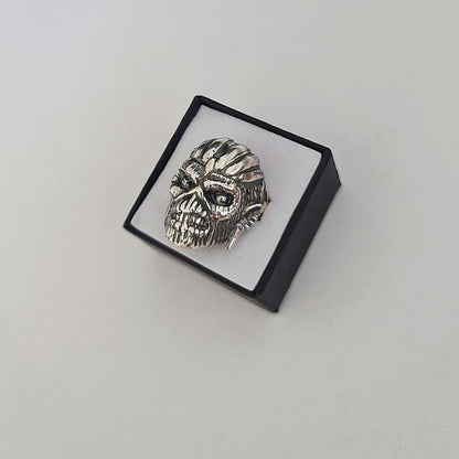 Eddie Mayan Warrior Skull Ring -solid -Unique design-Rock  Heavy metal sterling silver