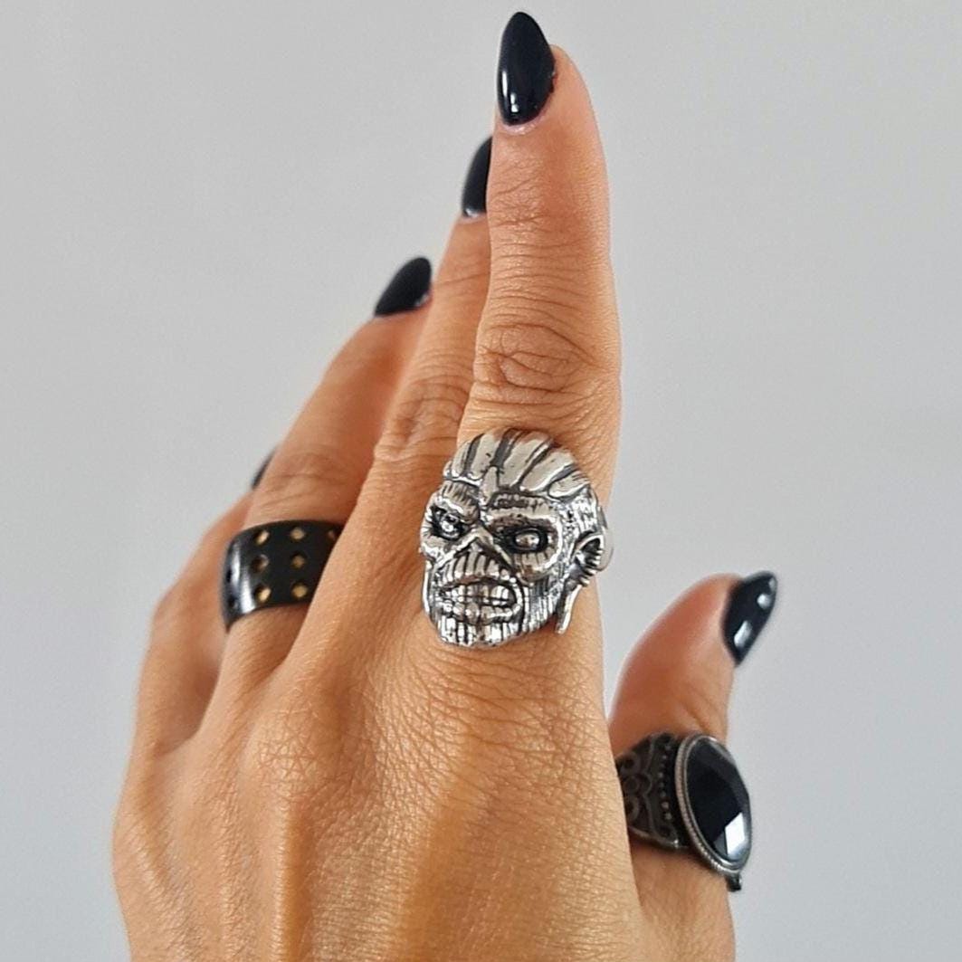 Eddie Mayan Warrior Skull Ring -solid -Unique design-Rock  Heavy metal sterling silver