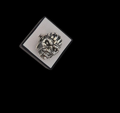Eddie Mayan Warrior Skull Ring -solid -Unique design-Rock  Heavy metal sterling silver