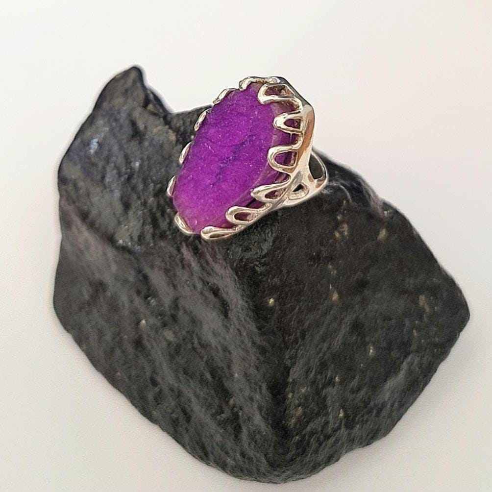 Statement Coffin Ring with Purple Stone – Unisex Bold  Gothic Jewelry sterling silver