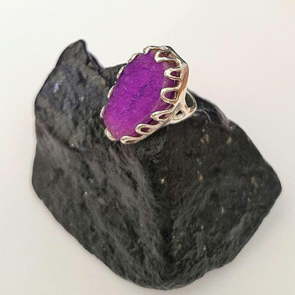 Statement Coffin Ring with Purple Stone – Unisex Bold  Gothic Jewelry sterling silver