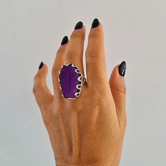Statement Coffin Ring with Purple Stone – Unisex Bold  Gothic Jewelry sterling silver