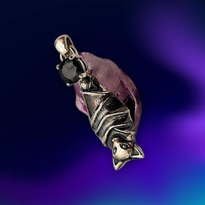 Sterling Silver Bat Pendant with Black Zircon • Gothic Vampire Necklace Charm • Dark Fantasy Jewelry