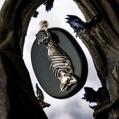 Sterling Silver Bat Pendant with Black Zircon • Gothic Vampire Necklace Charm • Dark Fantasy Jewelry