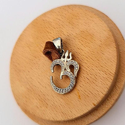 Triple Om Pendant in Sterling Silver with Sparkling Zircon – Spiritual Necklace, Yoga Meditation Jewelry