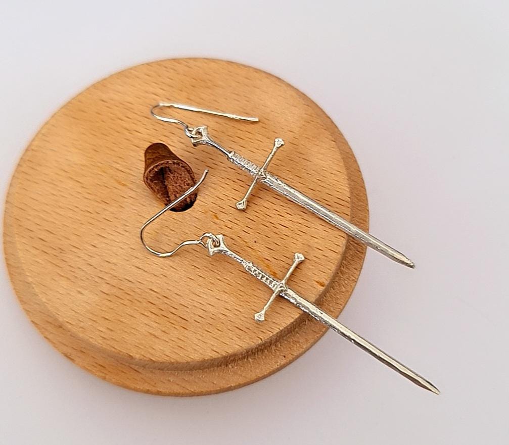 Sterling Silver Sword Dangle Earrings • 4.5 cm Medieval Fantasy Earrings • Gothic Warrior Jewelry