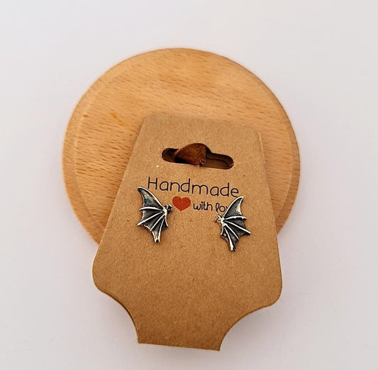 Sterling Silver Bat Wing Stud Earrings - Gothic Jewelry
