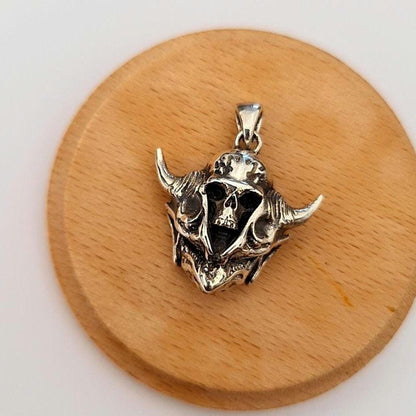 Sterling Silver Viking Skull Pendant – Warrior Helmet Necklace, Norse Skull Jewelry for Men, Handmade Gothic Biker Amulet
