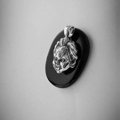 Chucky-Inspired Sterling Silver Pendant – Handmade Horror Doll Necklace for Horror Fans