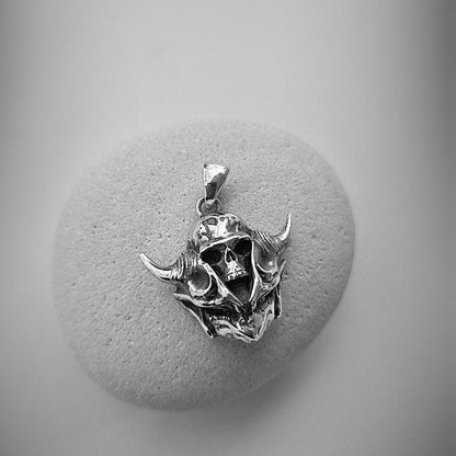 Sterling Silver Viking Skull Pendant – Warrior Helmet Necklace, Norse Skull Jewelry for Men, Handmade Gothic Biker Amulet