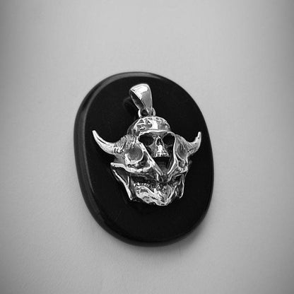 Sterling Silver Viking Skull Pendant – Warrior Helmet Necklace, Norse Skull Jewelry for Men, Handmade Gothic Biker Amulet