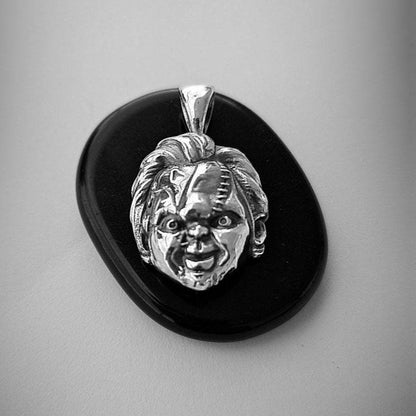 Chucky-Inspired Sterling Silver Pendant – Handmade Horror Doll Necklace for Horror Fans