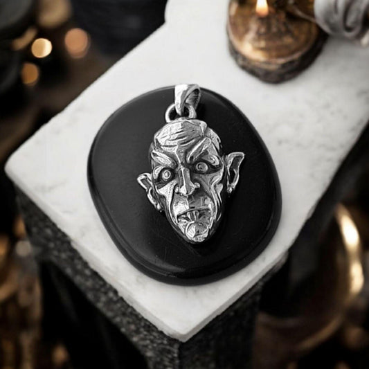 Horror Nosferatu Necklace  Sterling Silver Vampire Head Pendant – Gothic , Dark Fantasy Jewelry for Men and Women