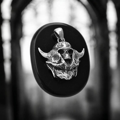 Sterling Silver Viking Skull Pendant – Warrior Helmet Necklace, Norse Skull Jewelry for Men, Handmade Gothic Biker Amulet