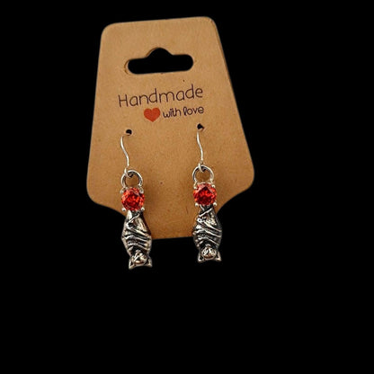 Silver Bat Dangle Earrings with Ruby Zircon | Gothic Witchy Jewelry | Halloween Vampire Earrings