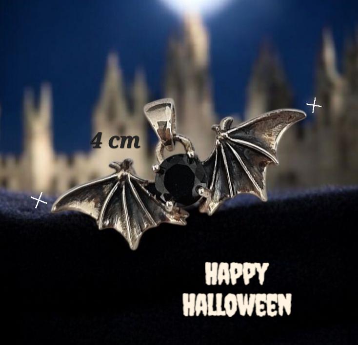 Gothic Bat Wings Silver Pendant with Black Zircon | Vampire Jewelry | Witchy Gothic Necklace Charm