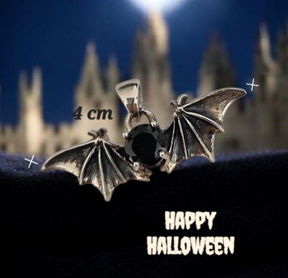 Gothic Bat Wings Silver Pendant with Black Zircon | Vampire Jewelry | Witchy Gothic Necklace Charm