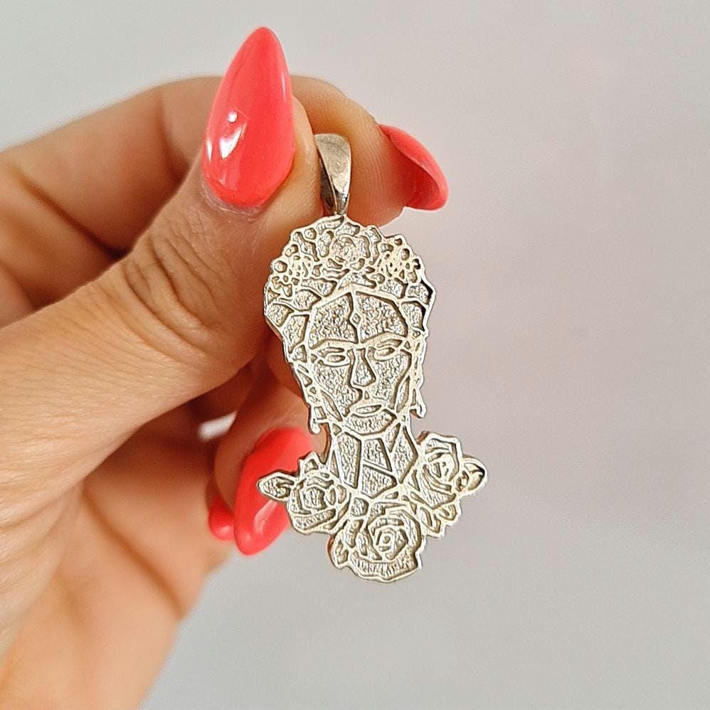 Statement Frida Kahlo Pendant: 925 Sterling Silver Artistic Necklace