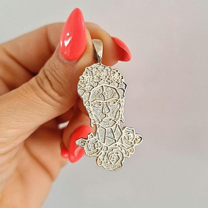 Statement Frida Kahlo Pendant: 925 Sterling Silver Artistic Necklace