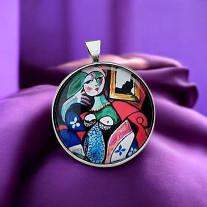 Art Nouveau Cabochon pendant: 925 Sterling Silver Artistic charm