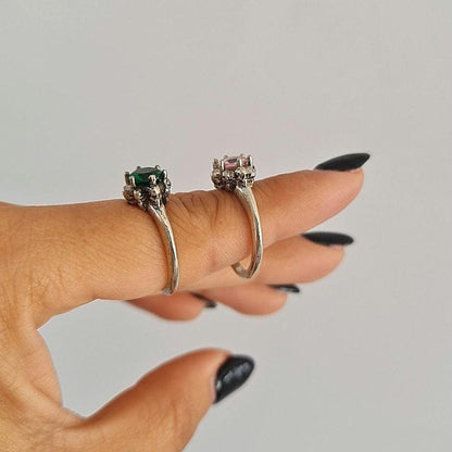 Handmade Gothic Skull Sterling Silver Solitaire Ring with Zircon