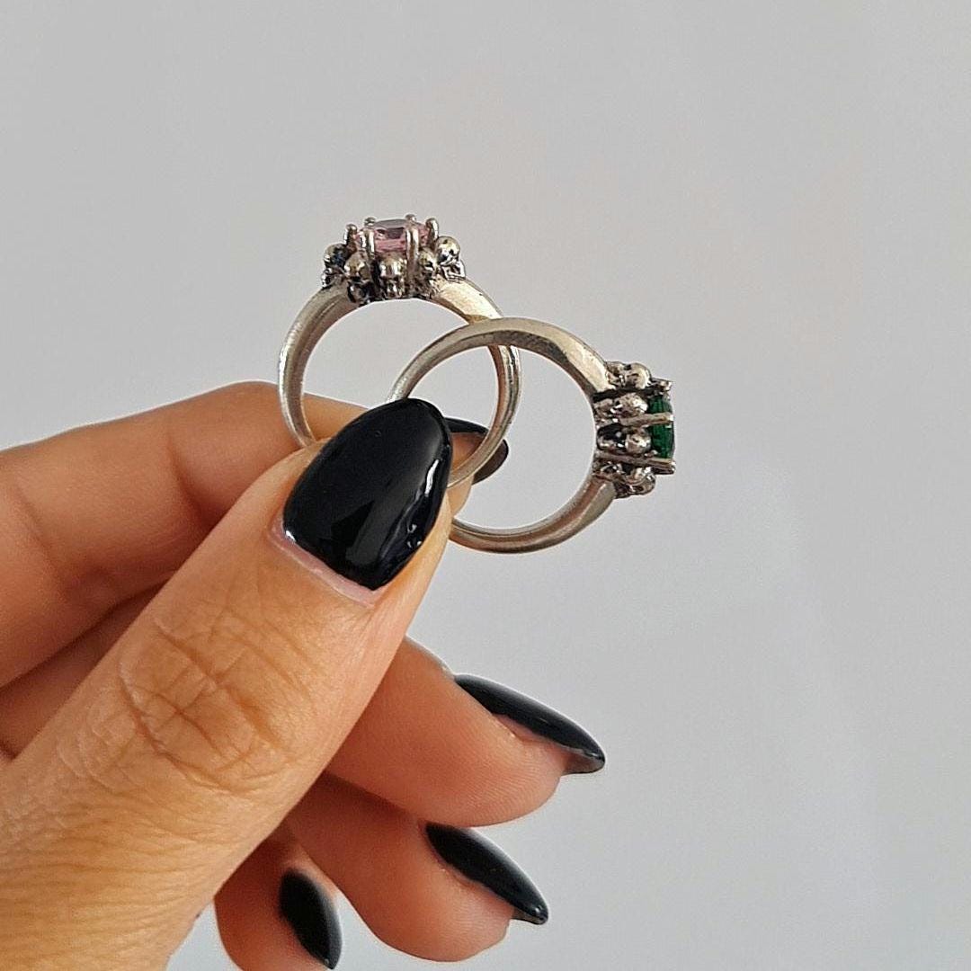 Handmade Gothic Skull Sterling Silver Solitaire Ring with Zircon