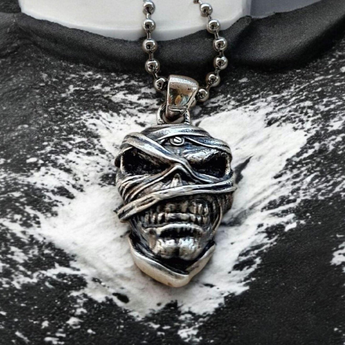 Mummy Skull Pendant:Sterling Silver Rocker Jewelry perfect for rock, heavy metal, punk,biker fashion