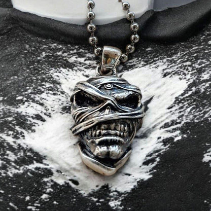 Mummy Skull Pendant:Sterling Silver Rocker Jewelry perfect for rock, heavy metal, punk,biker fashion