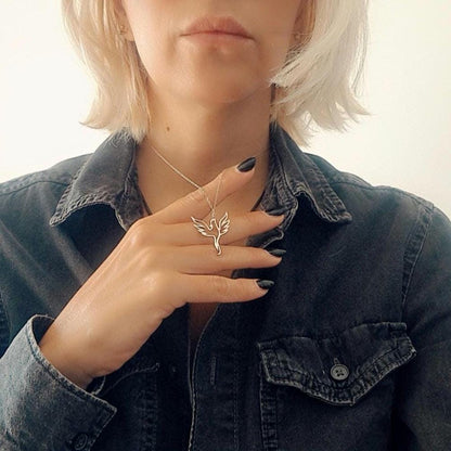 Phoenix Necklace , Rebirth Symbol , Sterling Silver Minimalist , 45cm Chain