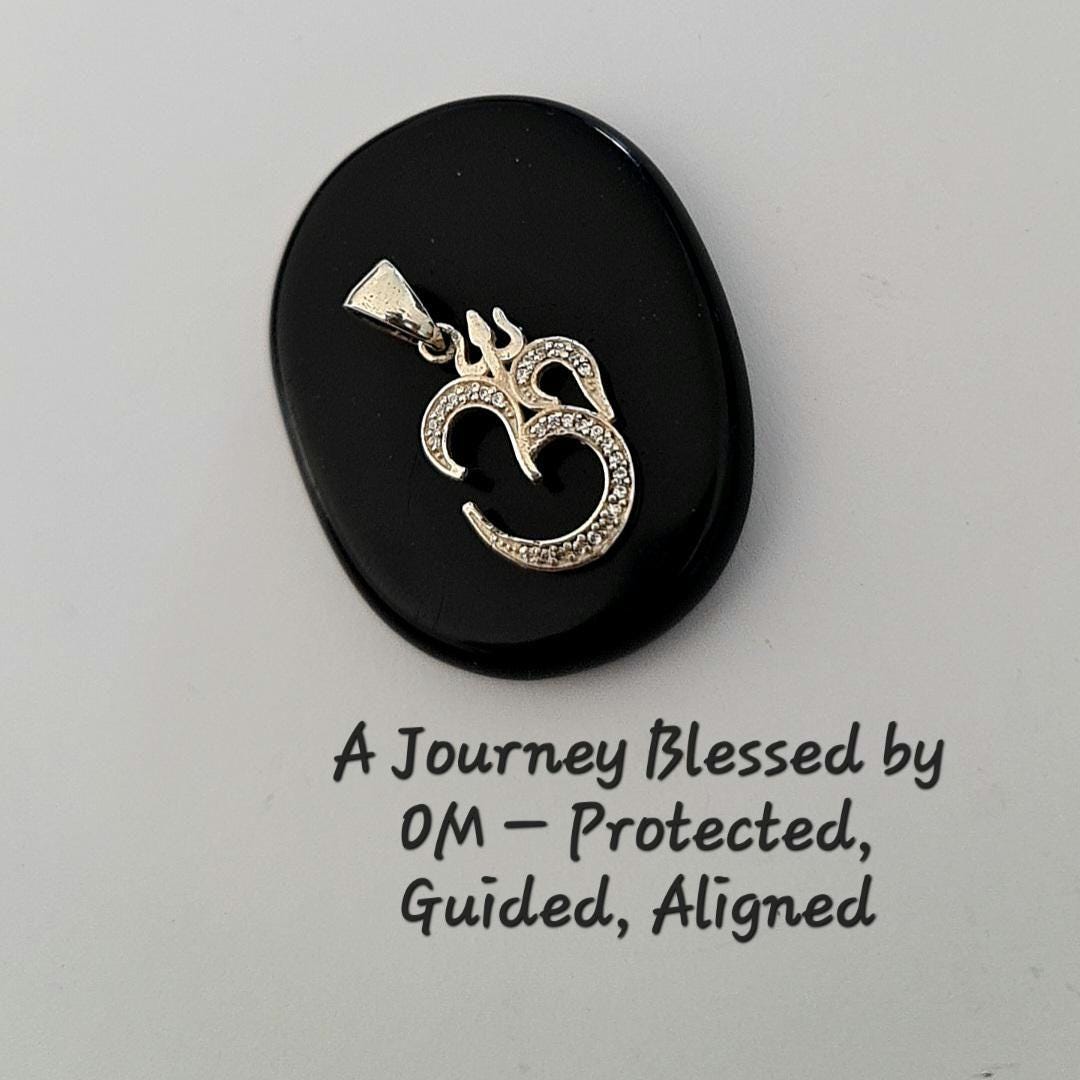 Triple Om Pendant in Sterling Silver with Sparkling Zircon – Spiritual Necklace, Yoga Meditation Jewelry