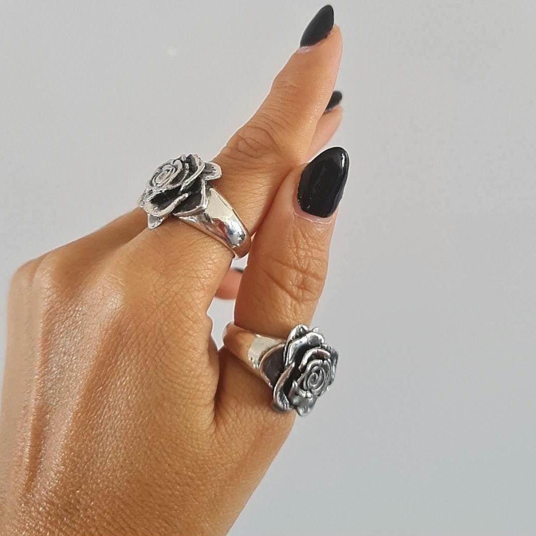 Statement chunky Rose Ring: Handmade 925 Sterling Silver Flower Jewelry