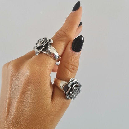 Statement chunky Rose Ring: Handmade 925 Sterling Silver Flower Jewelry