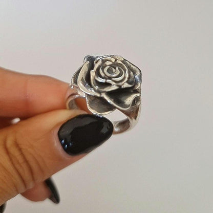 Statement chunky Rose Ring: Handmade 925 Sterling Silver Flower Jewelry
