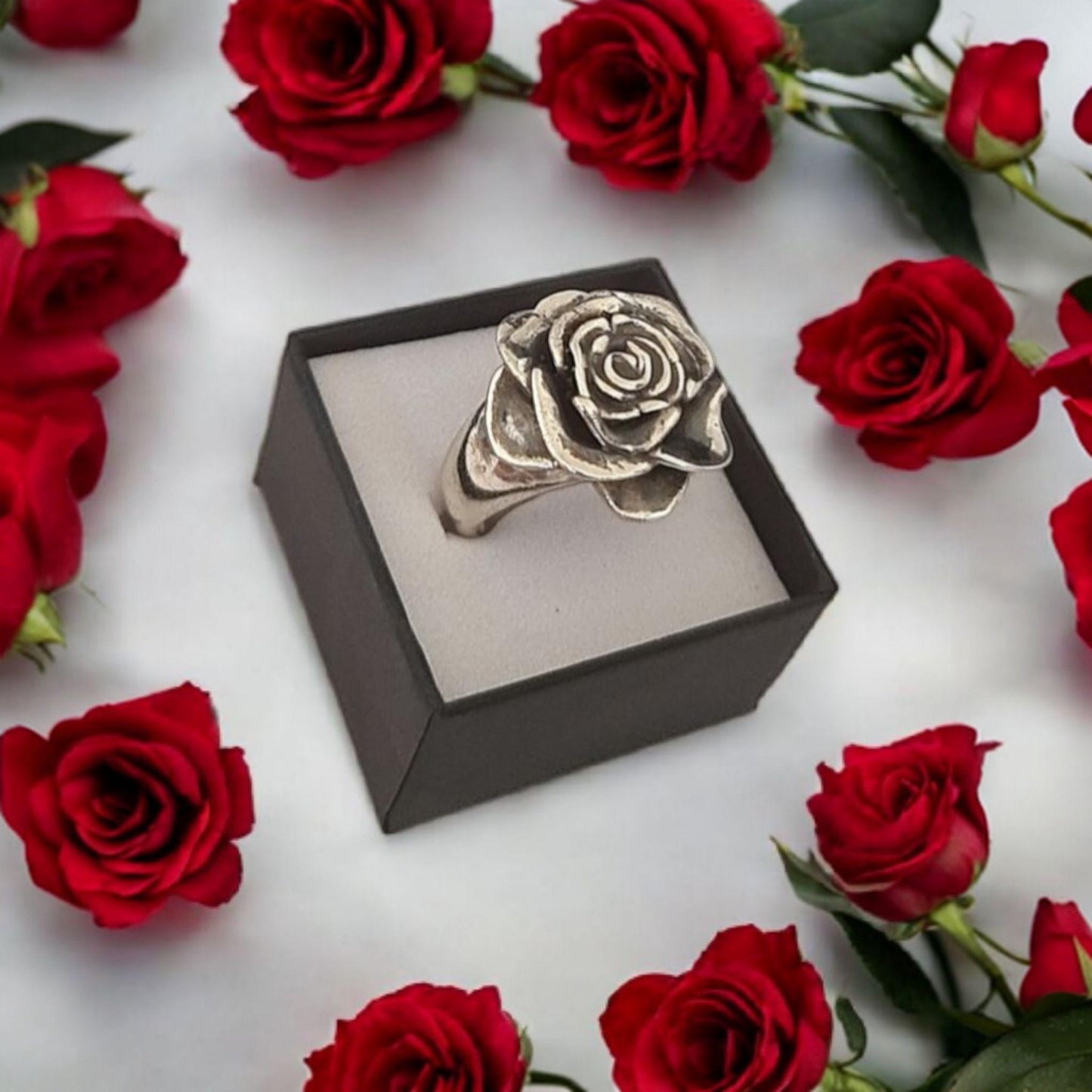 Statement chunky Rose Ring: Handmade 925 Sterling Silver Flower Jewelry