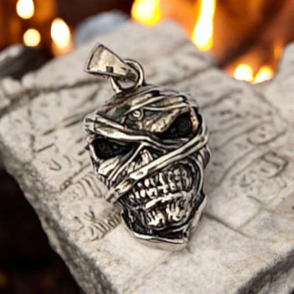 Mummy Skull Pendant:Sterling Silver Rocker Jewelry perfect for rock, heavy metal, punk,biker fashion