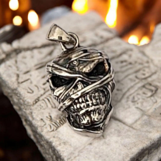 Mummy Skull Pendant:Sterling Silver Rocker Jewelry perfect for rock, heavy metal, punk,biker fashion