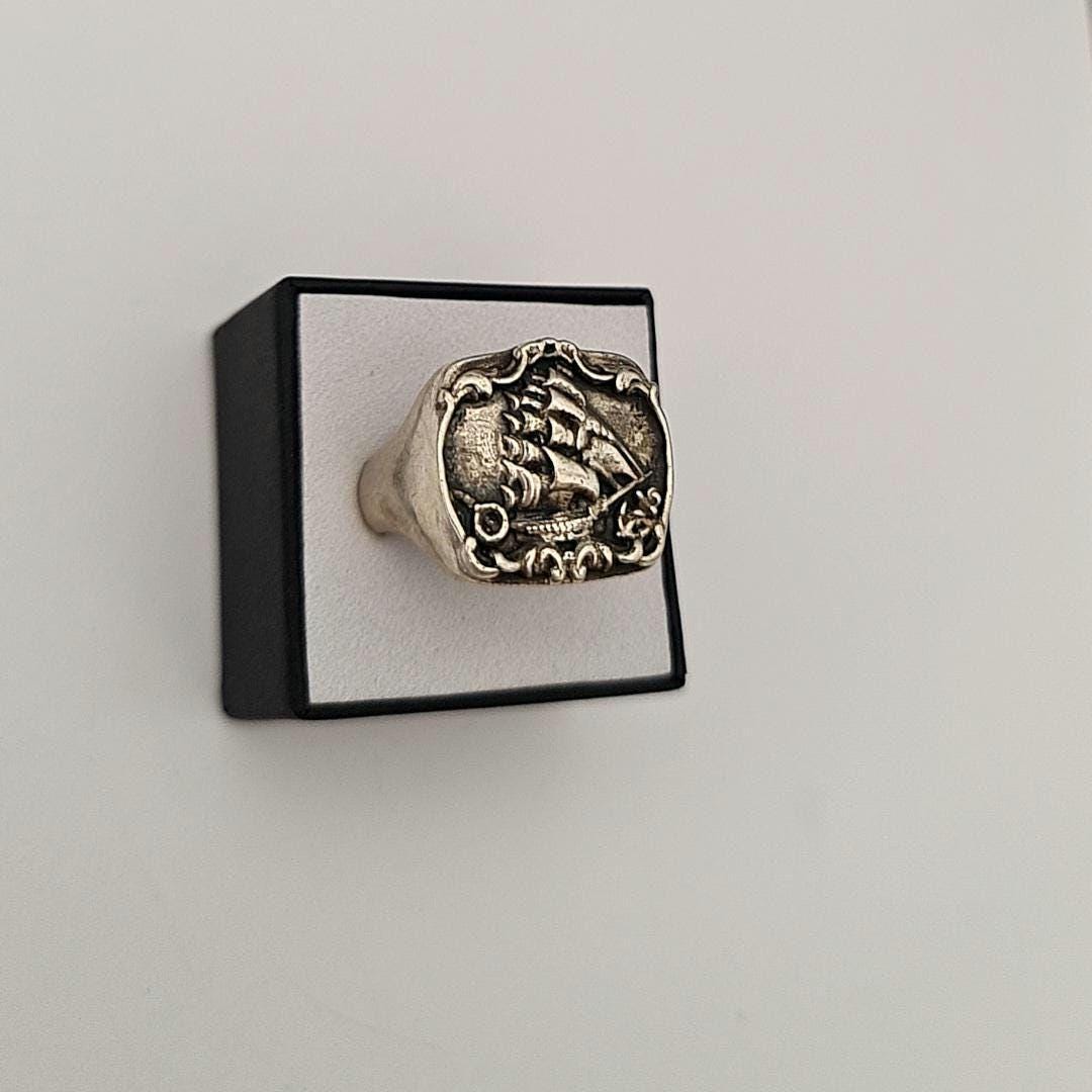 Kraken Signet Ring: Gothic Pirate Ship Design Handmade Sterling Silver