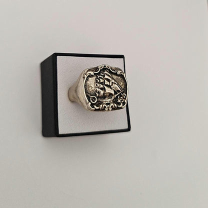 Kraken Signet Ring: Gothic Pirate Ship Design Handmade Sterling Silver