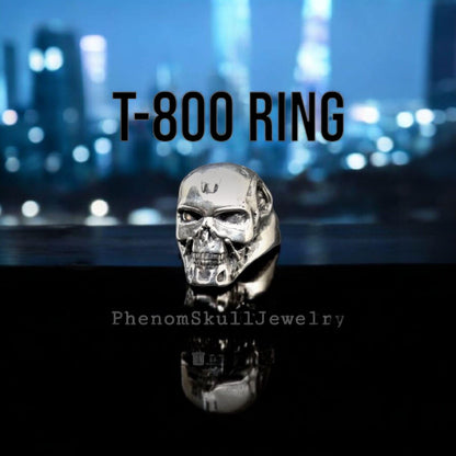 Sterling Silver T-800 Skull Ring: Terminator Fan Jewelry