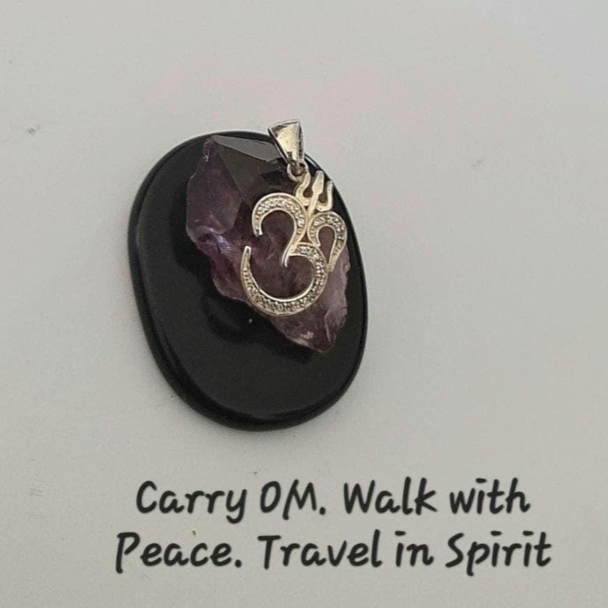 Triple Om Pendant in Sterling Silver with Sparkling Zircon – Spiritual Necklace, Yoga Meditation Jewelry