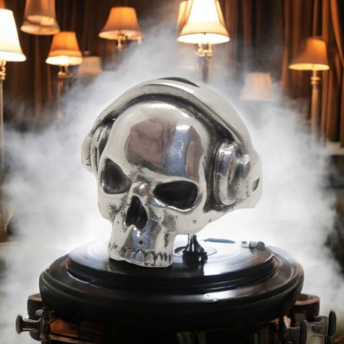Sterling Silver DJ Skull Ring with Headphones