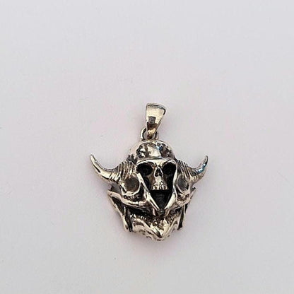 Sterling Silver Viking Skull Pendant – Warrior Helmet Necklace, Norse Skull Jewelry for Men, Handmade Gothic Biker Amulet