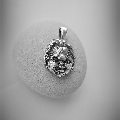 Chucky-Inspired Sterling Silver Pendant – Handmade Horror Doll Necklace for Horror Fans