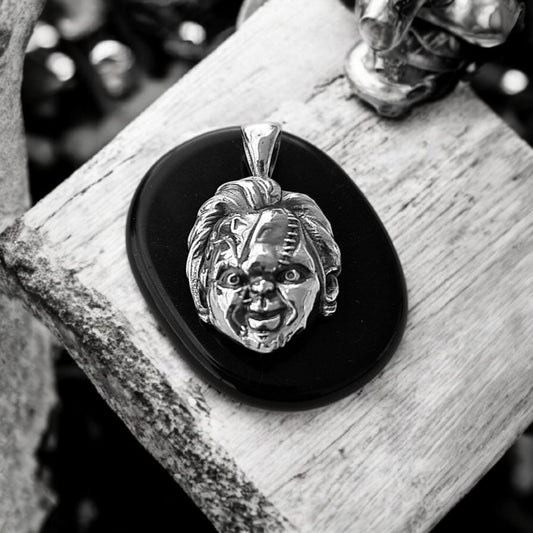 Chucky-Inspired Sterling Silver Pendant – Handmade Horror Doll Necklace for Horror Fans